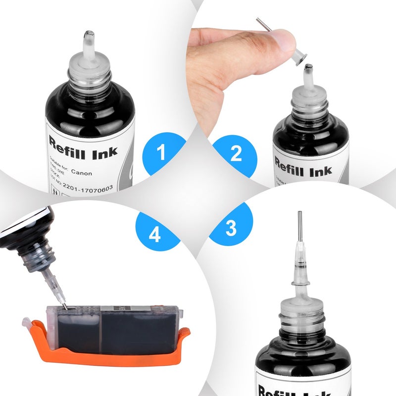 TBTeek Printer Refill Ink Dye Bottles Kit for Refillable Cartridges and CISS, for PIXMA MG7720, MG7520, TS9020, IP8720, MP980, MP990, MG8120, MG8120B - Image 4